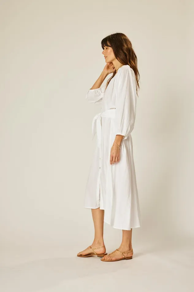 Alex Midi With Sash White Flat Cotton Women Natalie Martin Dresses