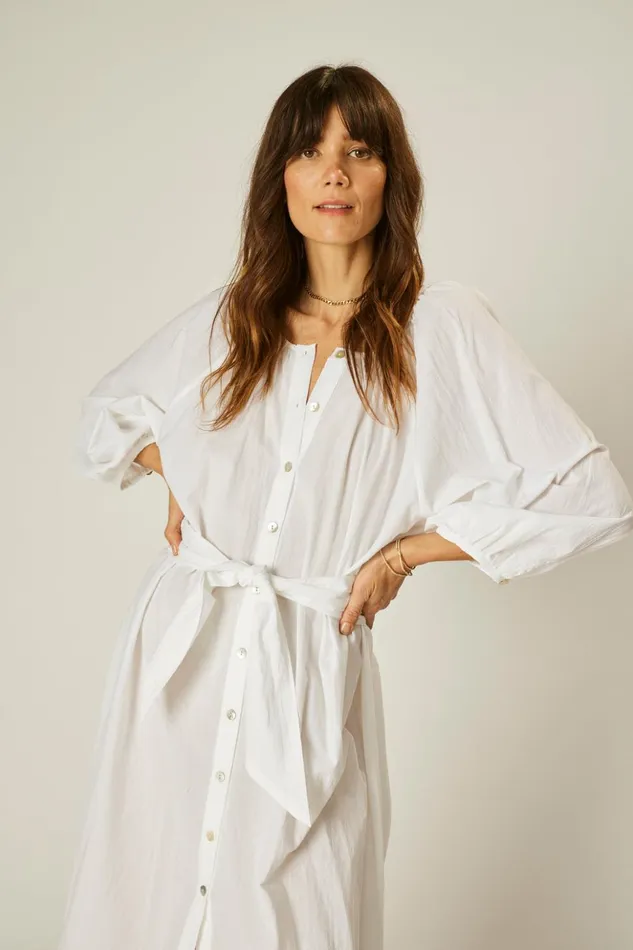 Alex Midi With Sash White Flat Cotton Women Natalie Martin Dresses