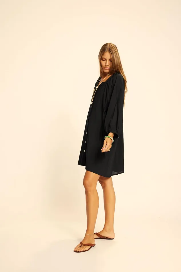 Alex Short Dress Black Flat Cotton Women Natalie Martin Dresses