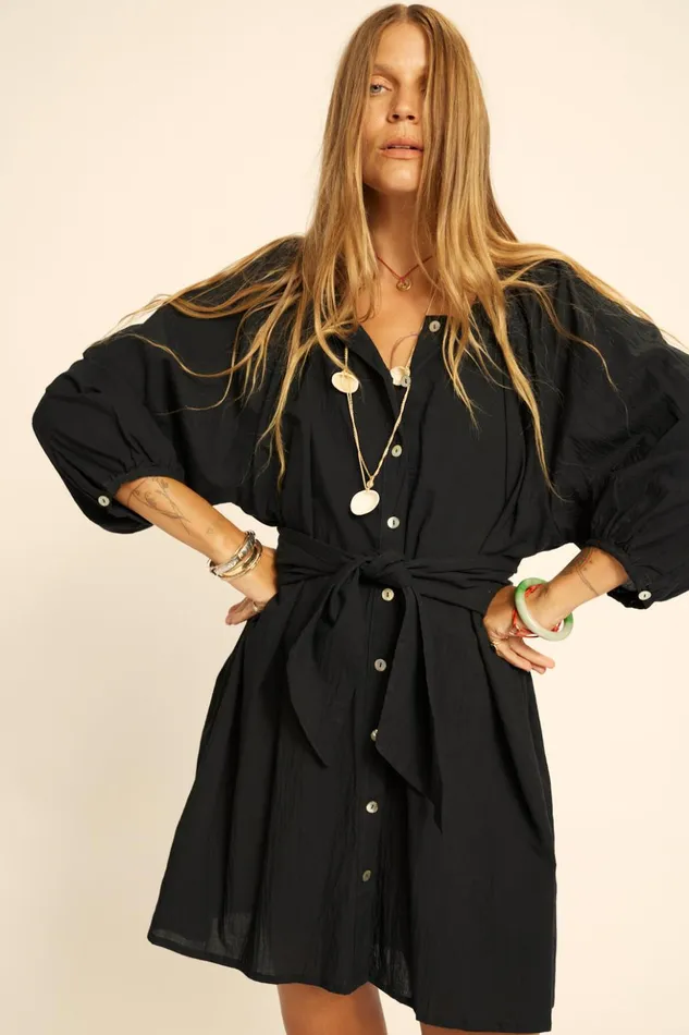 Alex Short Dress Black Flat Cotton Women Natalie Martin Dresses