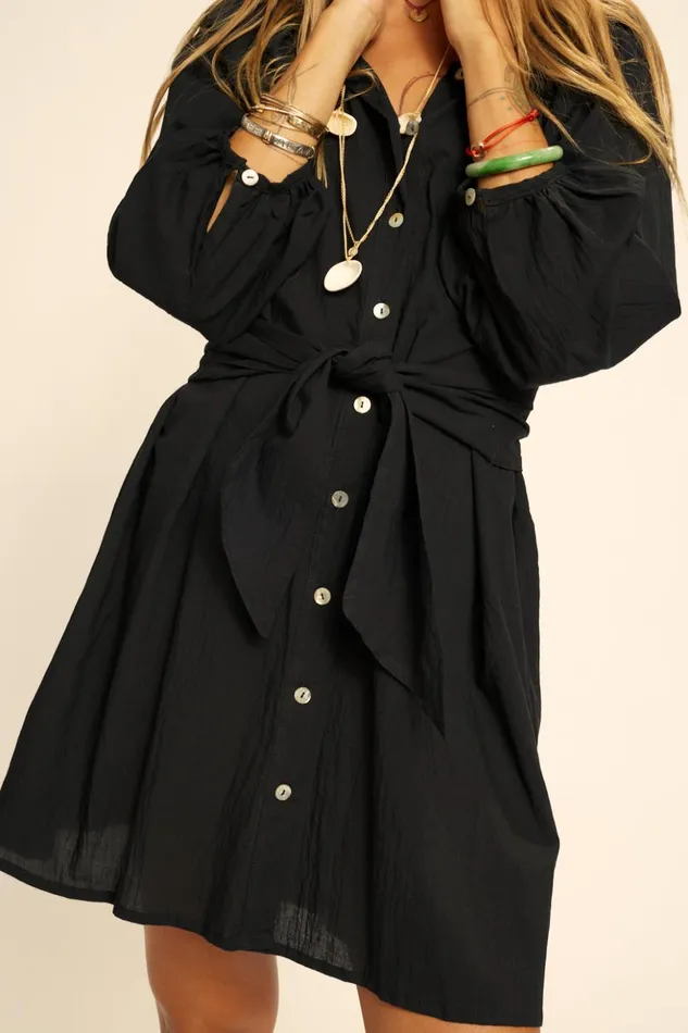 Alex Short Dress Black Flat Cotton Women Natalie Martin Dresses