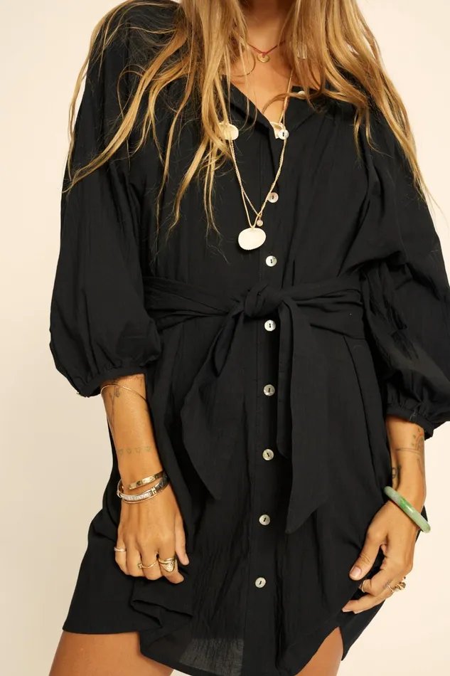Alex Short Dress Black Flat Cotton Women Natalie Martin Dresses