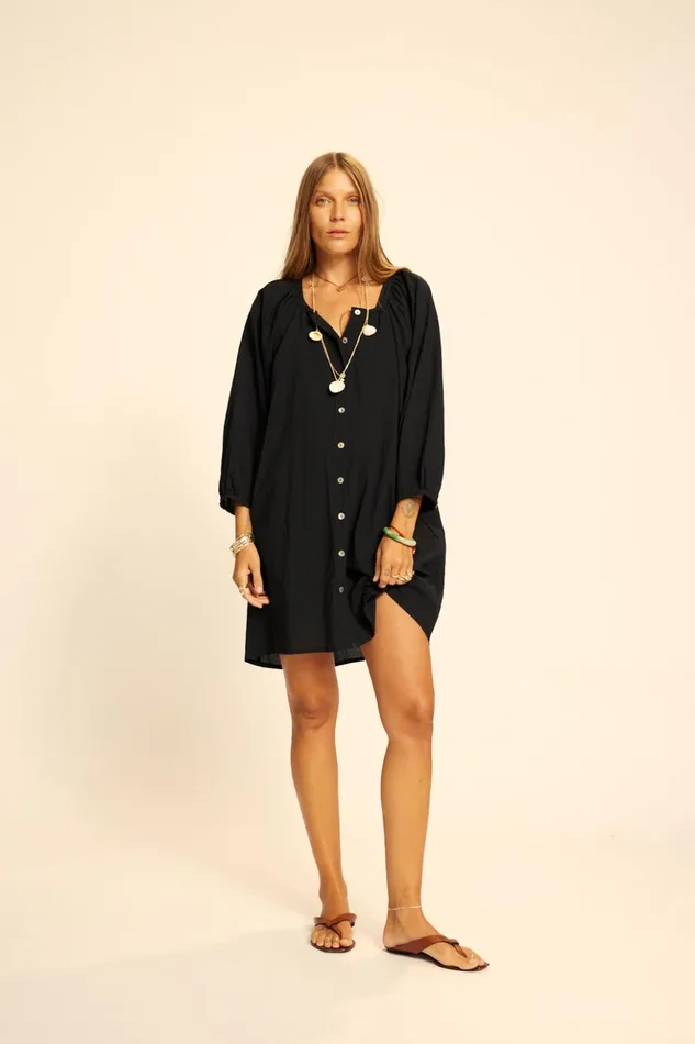 Alex Short Dress Black Flat Cotton Women Natalie Martin Dresses