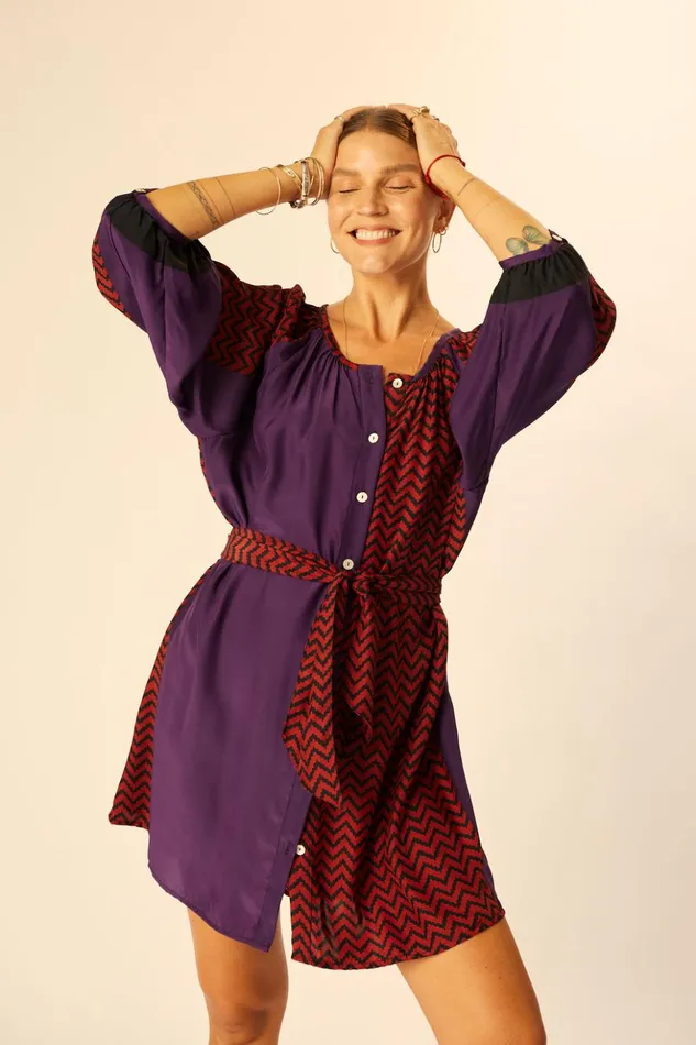 Alex Short Dress Block Zigzag Aubergine Women Natalie Martin Dresses