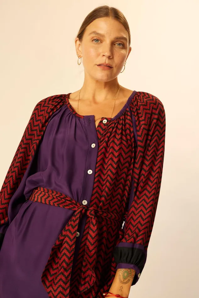 Alex Short Dress Block Zigzag Aubergine Women Natalie Martin Dresses