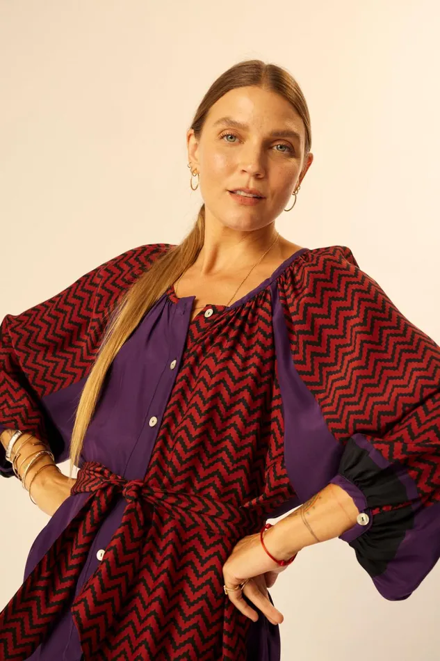 Alex Short Dress Block Zigzag Aubergine Women Natalie Martin Dresses