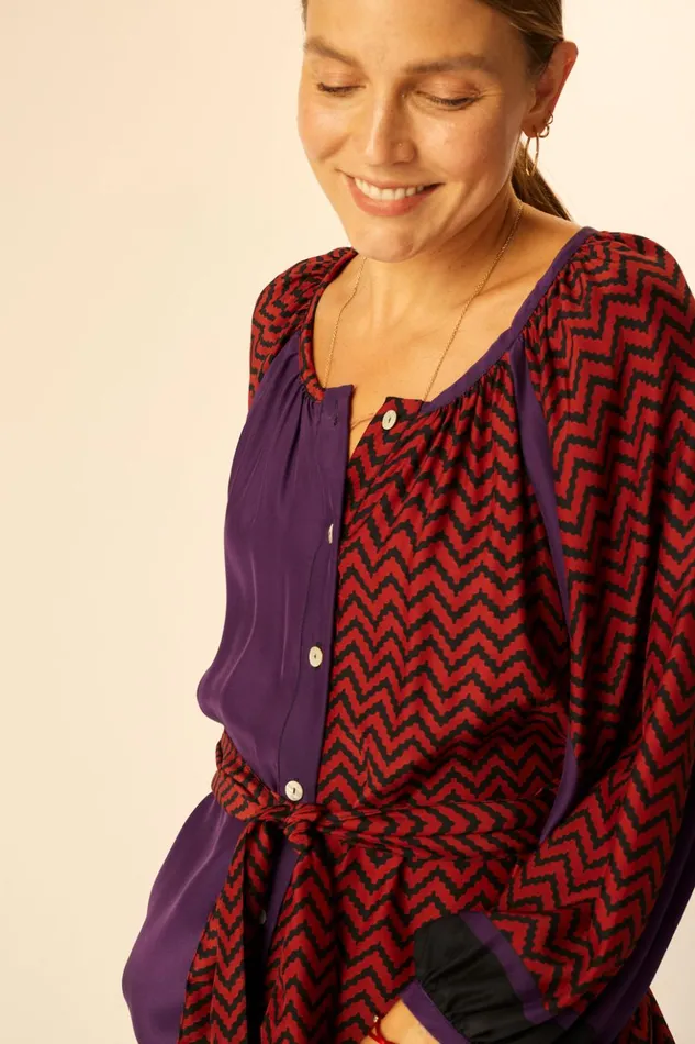Alex Short Dress Block Zigzag Aubergine Women Natalie Martin Dresses