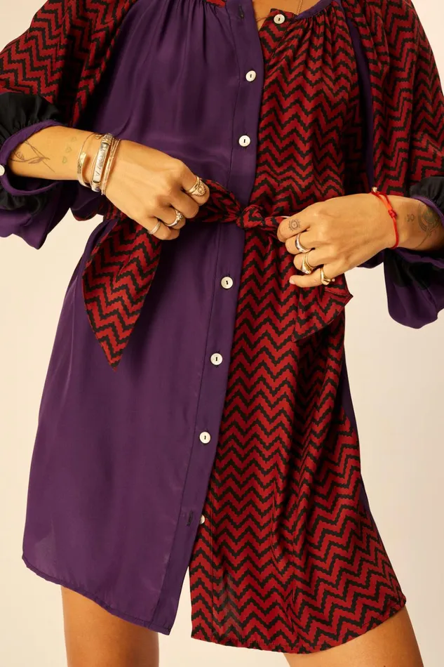 Alex Short Dress Block Zigzag Aubergine Women Natalie Martin Dresses
