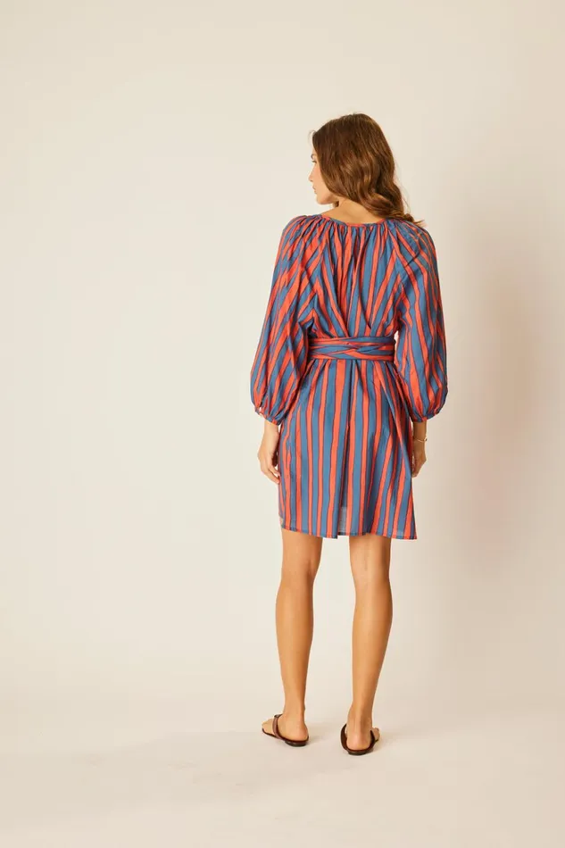 Alex Short Dress With Sash Batik Stripe Sage Women Natalie Martin Dresses