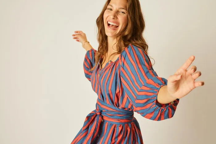 Alex Short Dress With Sash Batik Stripe Sage Women Natalie Martin Dresses