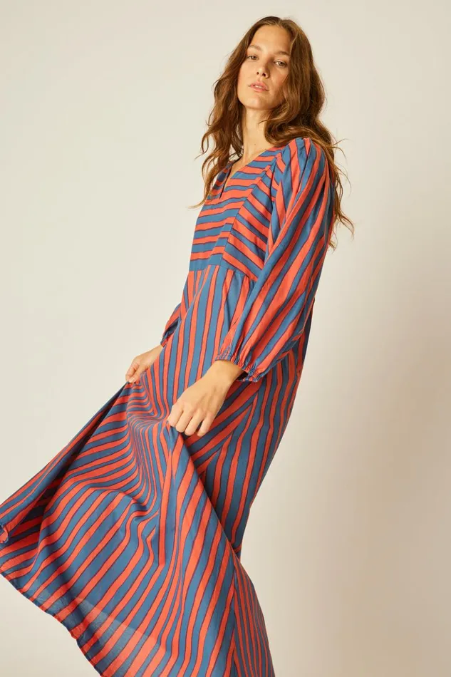 Alice Dress Batik Stripe Blood Orange Women Natalie Martin Dresses