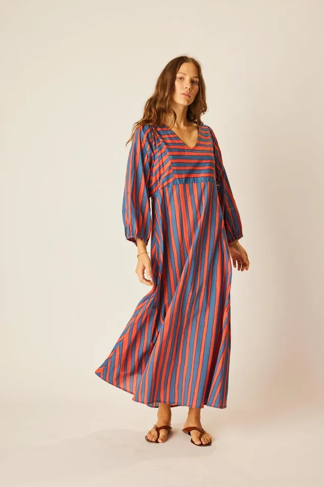 Alice Dress Batik Stripe Blood Orange Women Natalie Martin Dresses