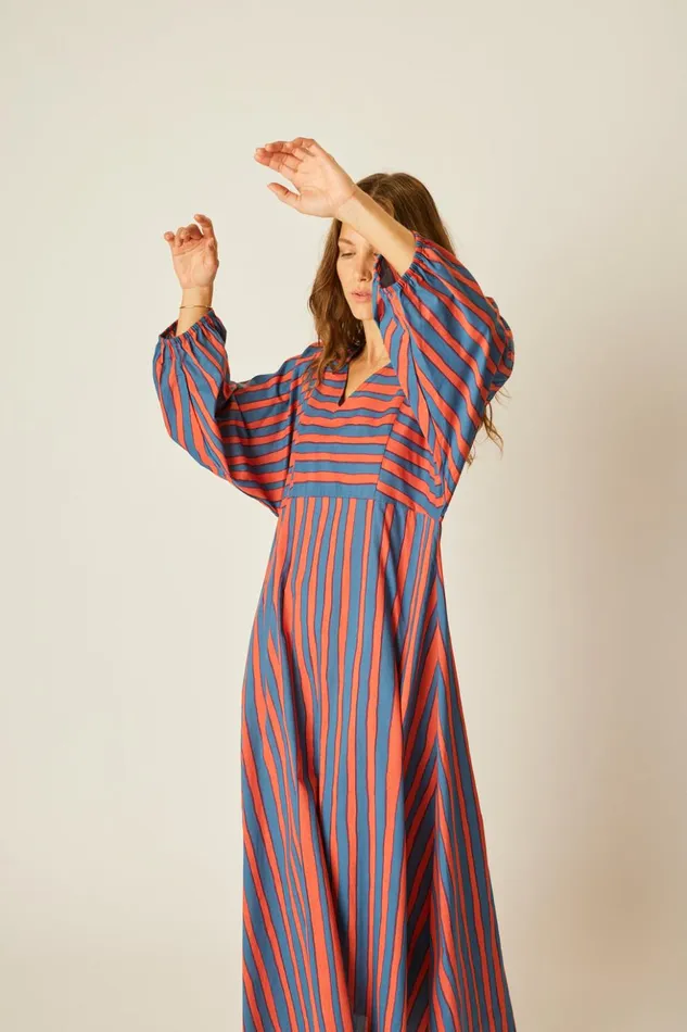 Alice Dress Batik Stripe Blood Orange Women Natalie Martin Dresses