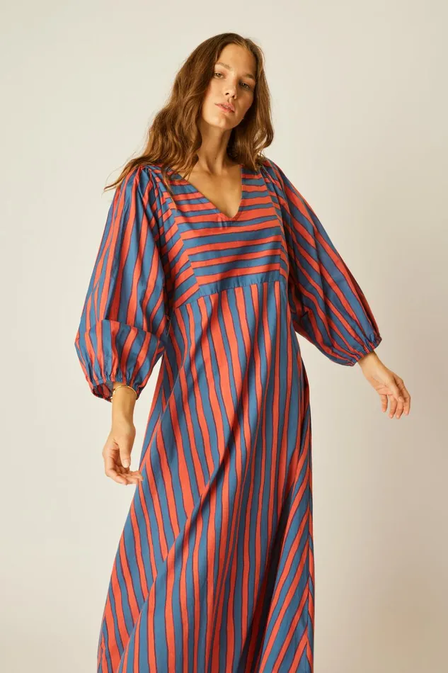 Alice Dress Batik Stripe Blood Orange Women Natalie Martin Dresses