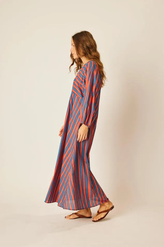 Alice Dress Batik Stripe Blood Orange Women Natalie Martin Dresses