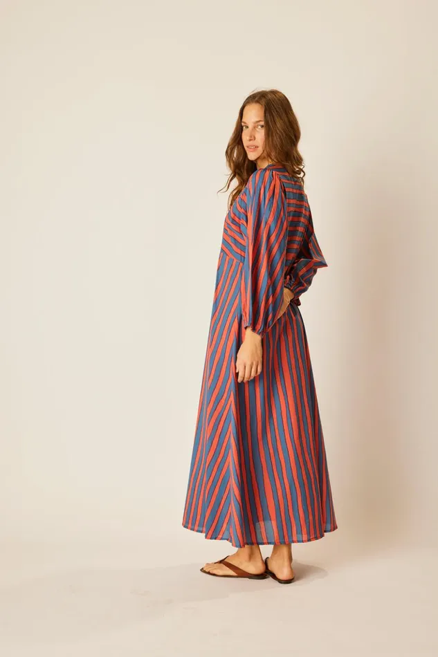 Alice Dress Batik Stripe Blood Orange Women Natalie Martin Dresses