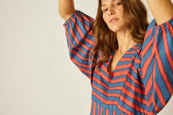 Alice Dress Batik Stripe Blood Orange Women Natalie Martin Dresses