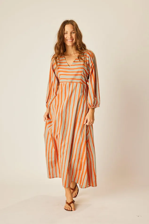 Alice Dress Batik Stripe Sage Women Natalie Martin Dresses