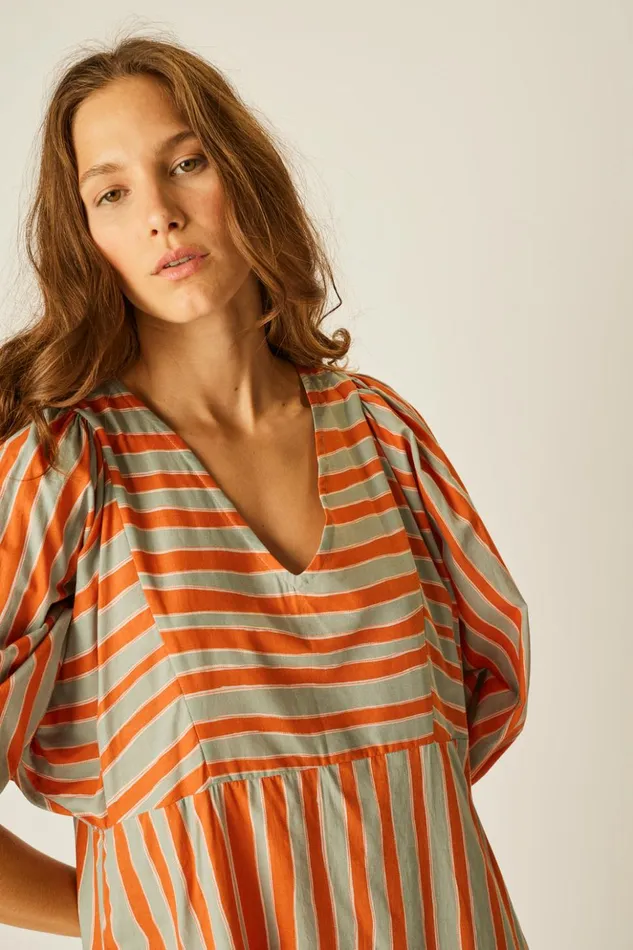 Alice Dress Batik Stripe Sage Women Natalie Martin Dresses