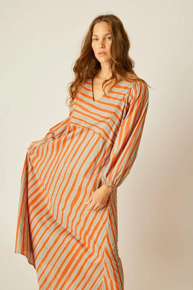 Alice Dress Batik Stripe Sage Women Natalie Martin Dresses