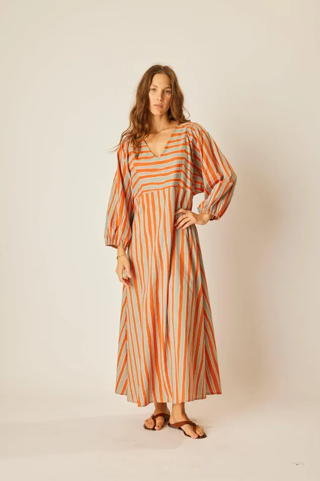 Alice Dress Batik Stripe Sage Women Natalie Martin Dresses