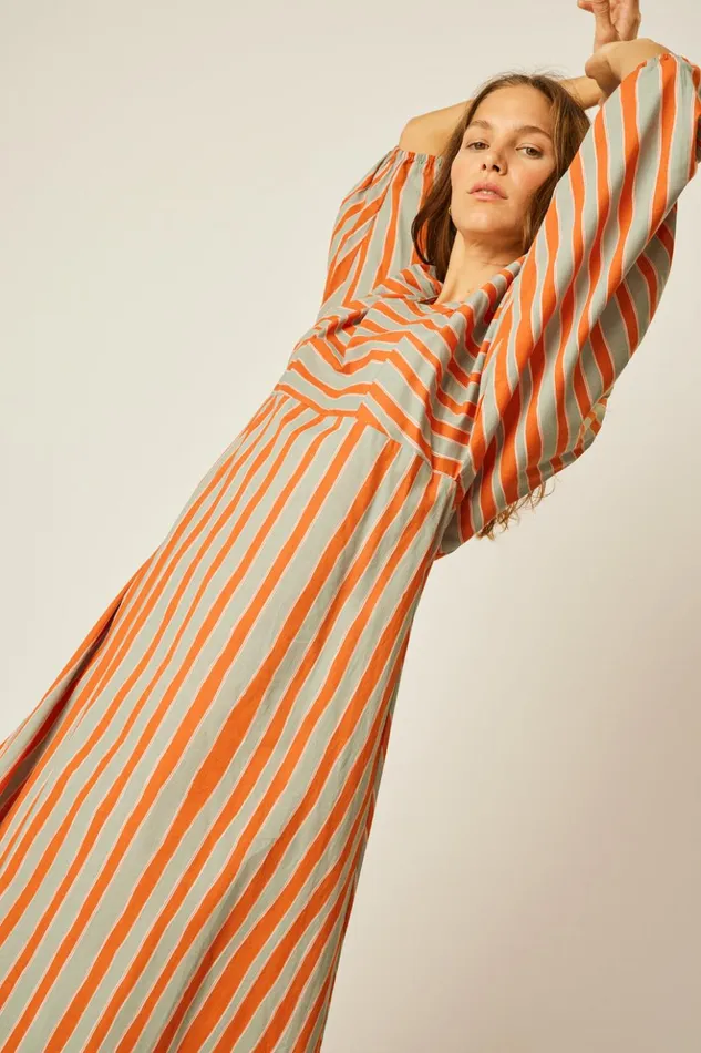 Alice Dress Batik Stripe Sage Women Natalie Martin Dresses
