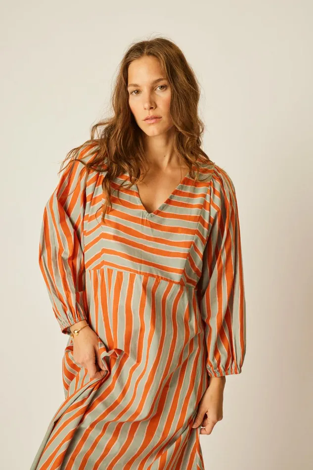 Alice Dress Batik Stripe Sage Women Natalie Martin Dresses