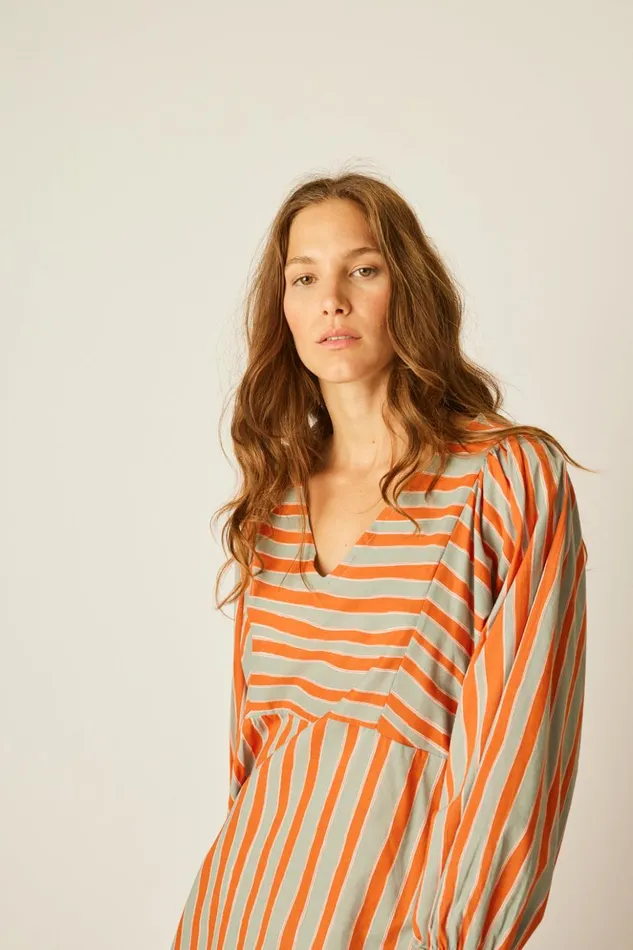 Alice Dress Batik Stripe Sage Women Natalie Martin Dresses