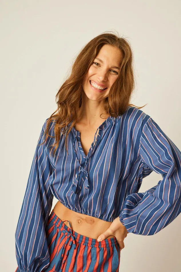 Amelia Top Batik Stripe Navy Women Natalie Martin Tops