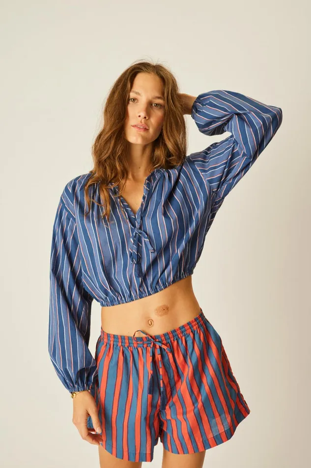 Amelia Top Batik Stripe Navy Women Natalie Martin Tops Amelia Top Batik Stripe Navy Women Natalie Martin Tops
