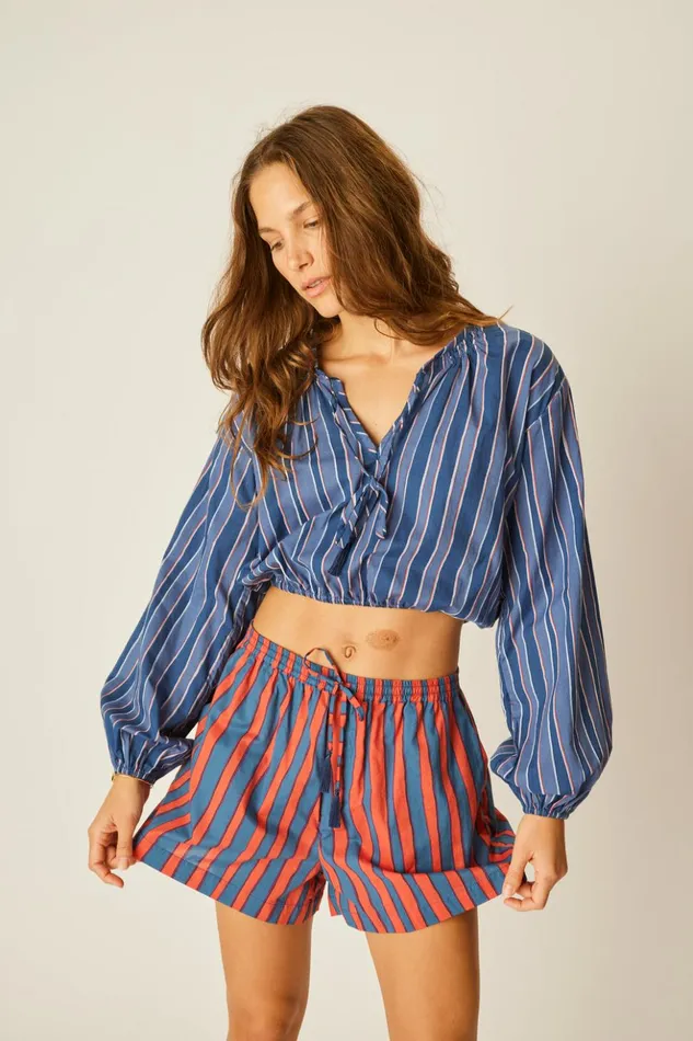 Amelia Top Batik Stripe Navy Women Natalie Martin Tops Amelia Top Batik Stripe Navy Women Natalie Martin Tops