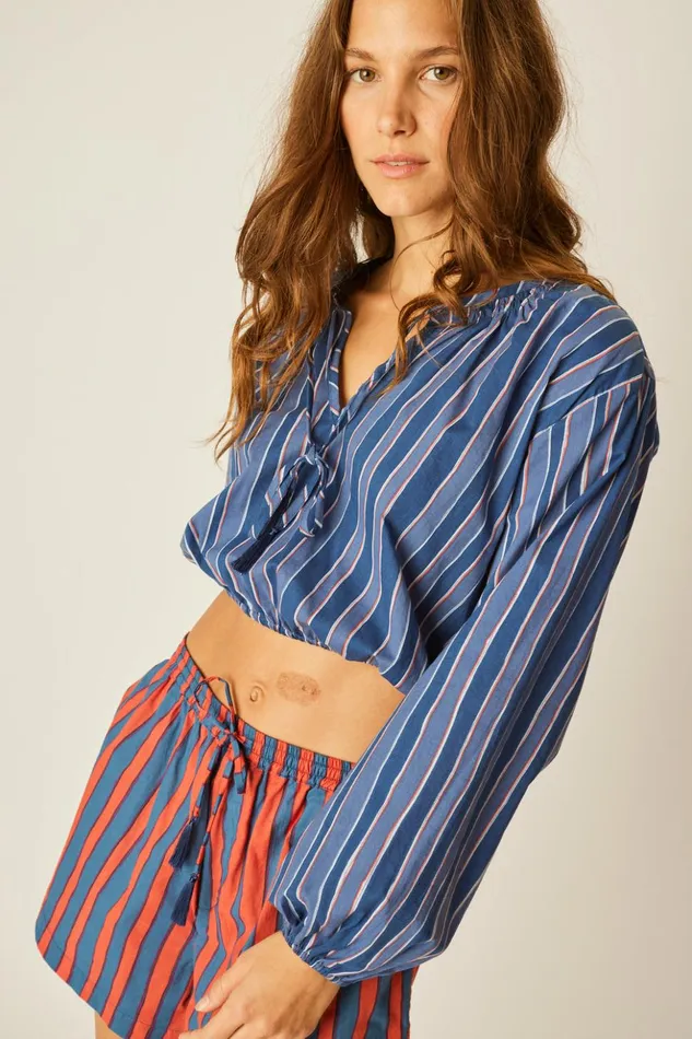 Amelia Top Batik Stripe Navy Women Natalie Martin Tops Amelia Top Batik Stripe Navy Women Natalie Martin Tops