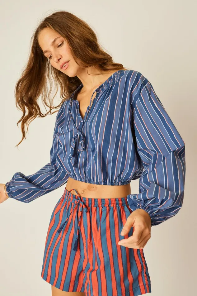 Amelia Top Batik Stripe Navy Women Natalie Martin Tops Amelia Top Batik Stripe Navy Women Natalie Martin Tops