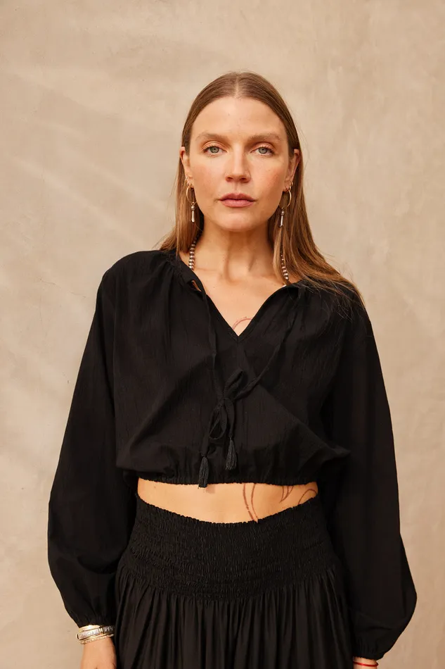 Amelia Top Black Flat Cotton Women Natalie Martin Tops
