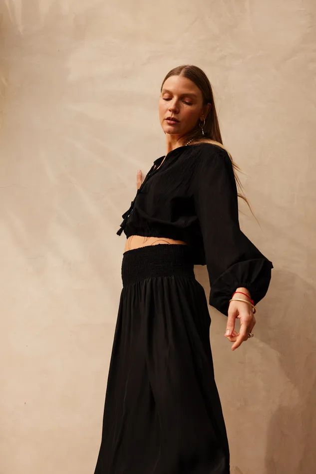 Amelia Top Black Flat Cotton Women Natalie Martin Tops