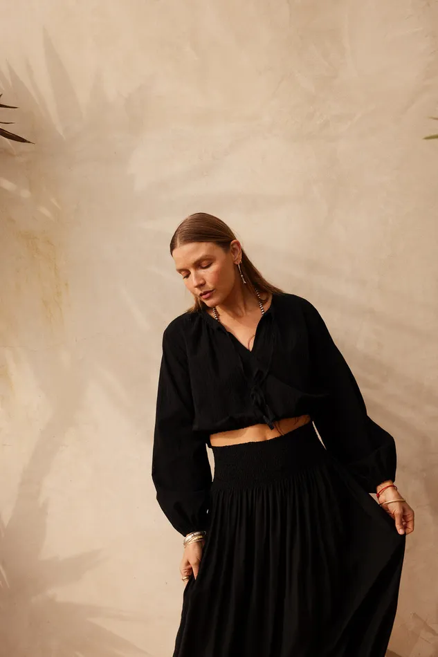 Amelia Top Black Flat Cotton Women Natalie Martin Tops