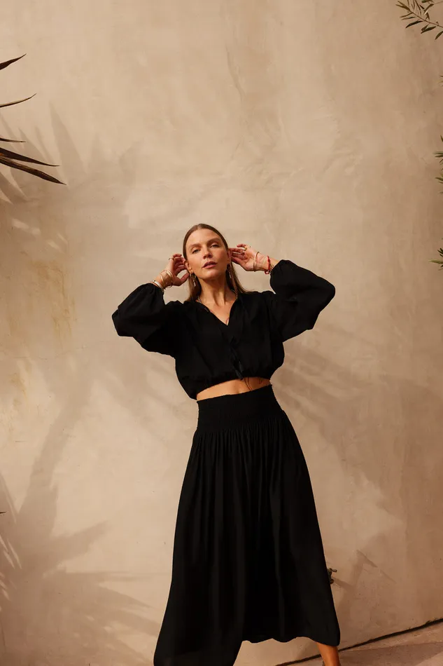 Amelia Top Black Flat Cotton Women Natalie Martin Tops