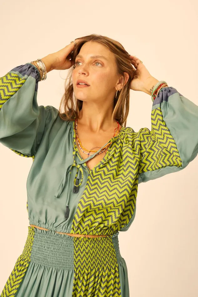 Amelia Top Block Zigzag Lime Women Natalie Martin Tops