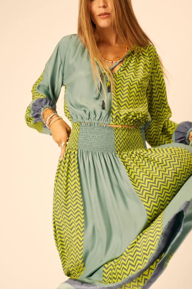 Amelia Top Block Zigzag Lime Women Natalie Martin Tops