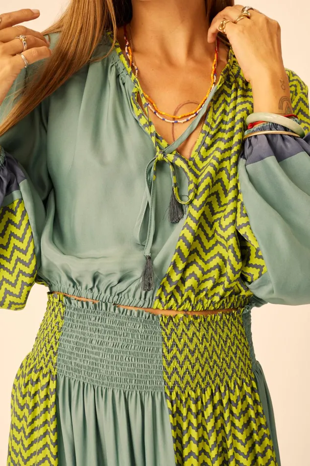 Amelia Top Block Zigzag Lime Women Natalie Martin Tops