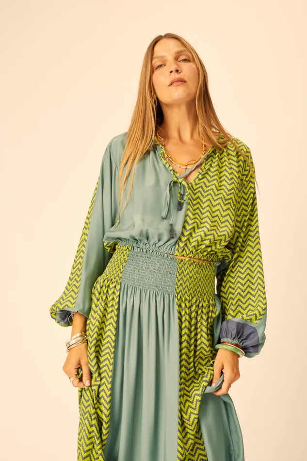 Amelia Top Block Zigzag Lime Women Natalie Martin Tops