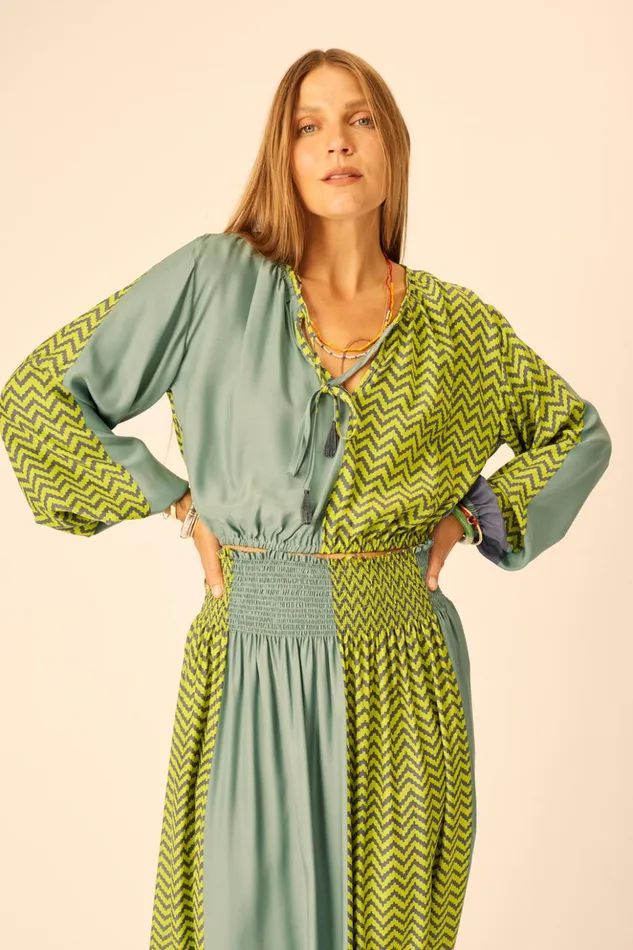Amelia Top Block Zigzag Lime Women Natalie Martin Tops