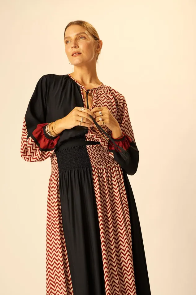 Amelia Top Block Zigzag Noire Women Natalie Martin Tops