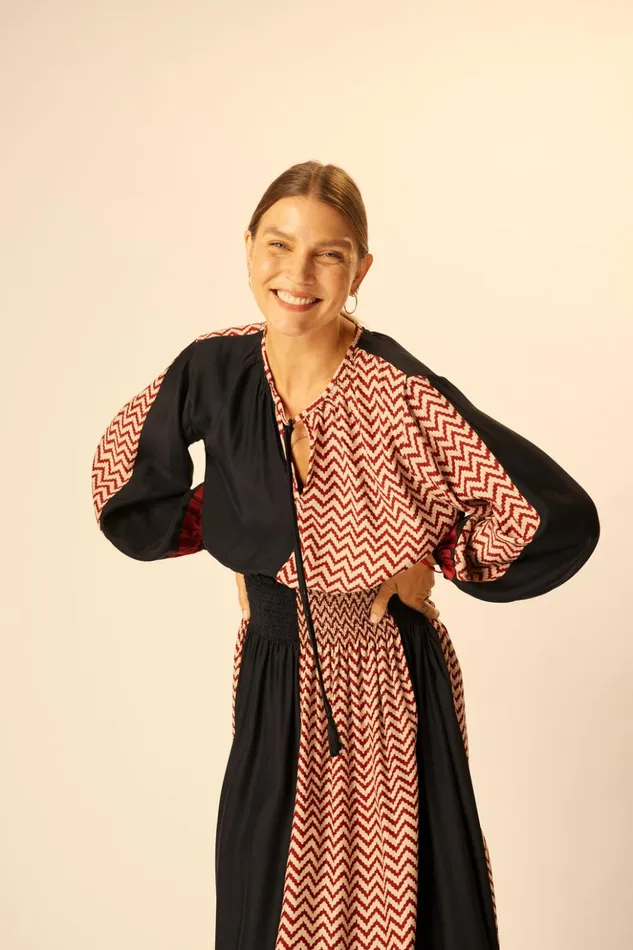 Amelia Top Block Zigzag Noire Women Natalie Martin Tops