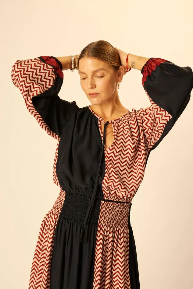 Amelia Top Block Zigzag Noire Women Natalie Martin Tops