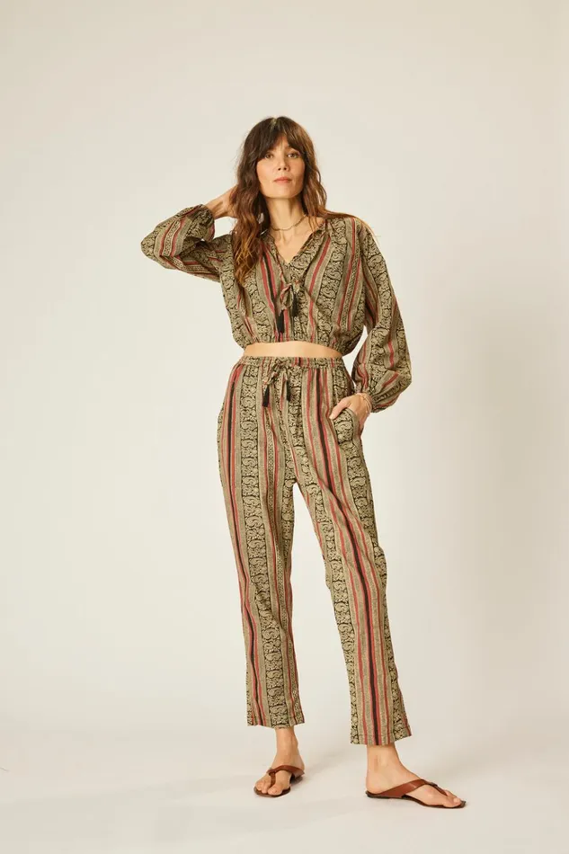 Amelia Top Paisley Stripe Black Women Natalie Martin Tops