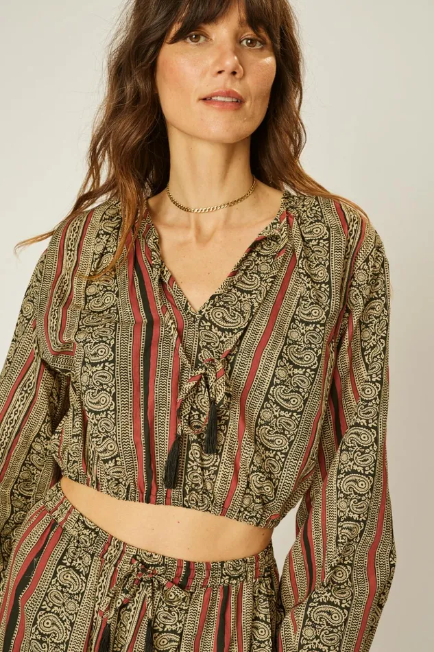 Amelia Top Paisley Stripe Black Women Natalie Martin Tops Amelia Top Paisley Stripe Black Women Natalie Martin Tops
