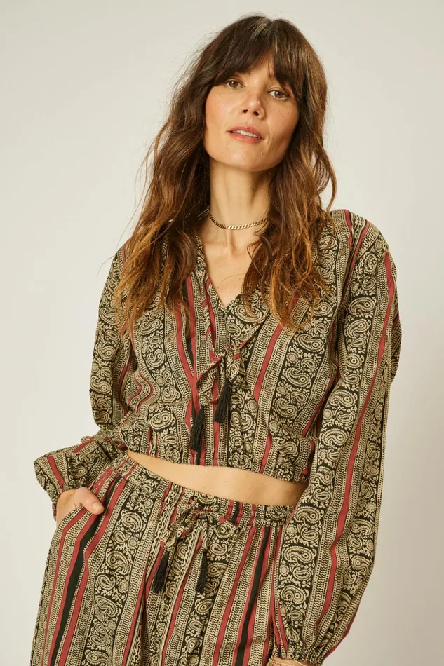 Amelia Top Paisley Stripe Black Women Natalie Martin Tops Amelia Top Paisley Stripe Black Women Natalie Martin Tops