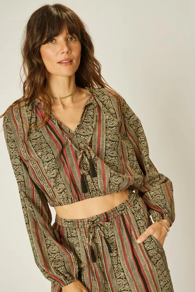Amelia Top Paisley Stripe Black Women Natalie Martin Tops Amelia Top Paisley Stripe Black Women Natalie Martin Tops