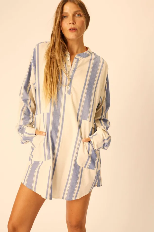Aprs Swim Shirt French Stripe Blue Women Natalie Martin Coverups